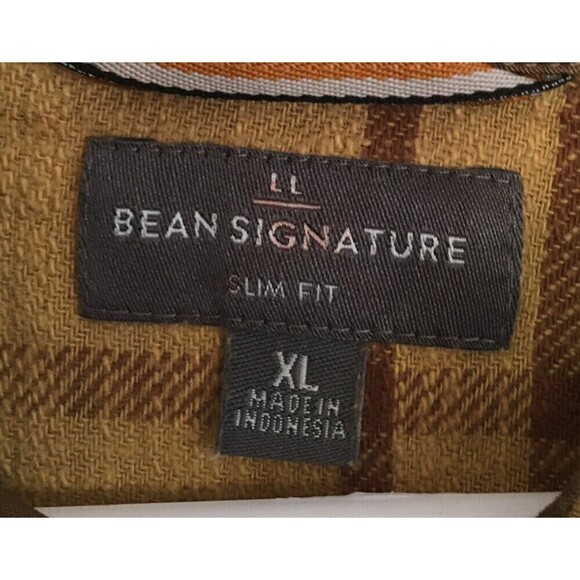 LL Bean Signature Shirt Men's Size XL Tan Plaid Slim Fit Button Up Cotton - Picture 4 of 6